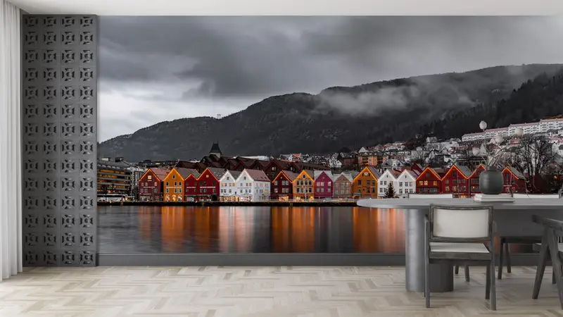 Mountain Wall Mural, View Digital Paper, Norway Wall Decor, 3D Paper Art, Bergen Landscape Mural, 3D Wall Mural, Wall Covering, - 10