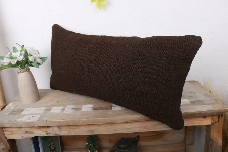 Pillow for Sofa, Boho Pillow Sham Cover, Decorative Throw Pillow, Cushion Cover, Handmade Kilim Cushion, Yoga Cushion, 12x24 Brown Pillow - 4