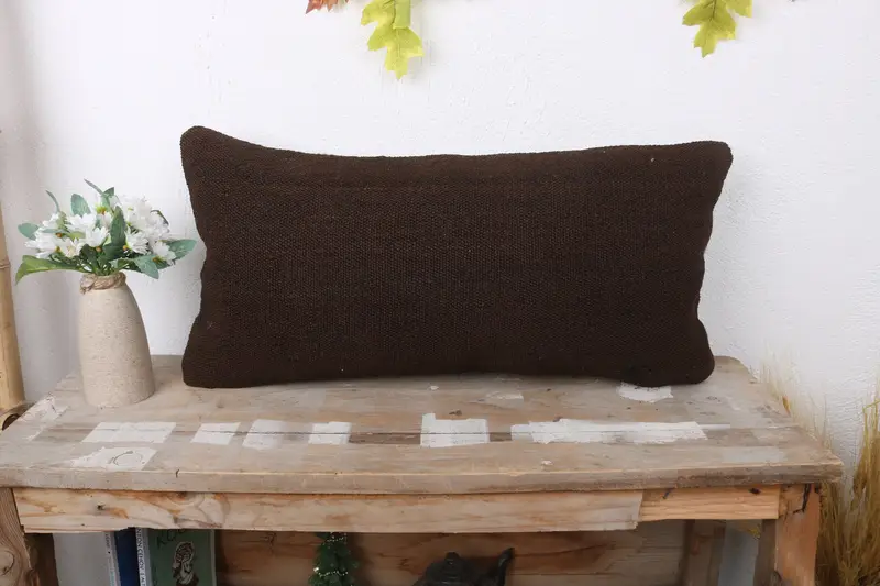 Pillow for Sofa, Boho Pillow Sham Cover, Decorative Throw Pillow, Cushion Cover, Handmade Kilim Cushion, Yoga Cushion, 12x24 Brown Pillow - 1