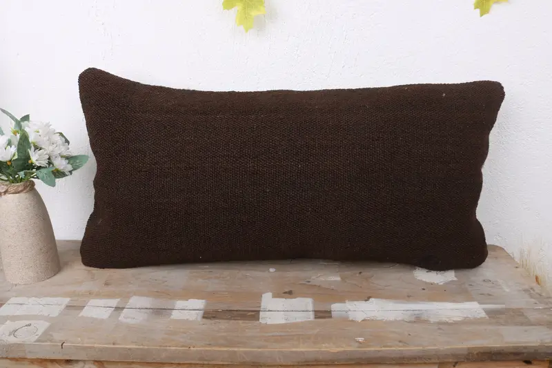 Pillow for Sofa, Boho Pillow Sham Cover, Decorative Throw Pillow, Cushion Cover, Handmade Kilim Cushion, Yoga Cushion, 12x24 Brown Pillow - 2