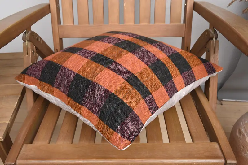 16x16 Orange Cushion Case, Hippie Throw Pillow Sham, Vintage Pillow, Pillow Case, Pillow for Couch, Antique Pillows, Knitted Pillow Case - 4
