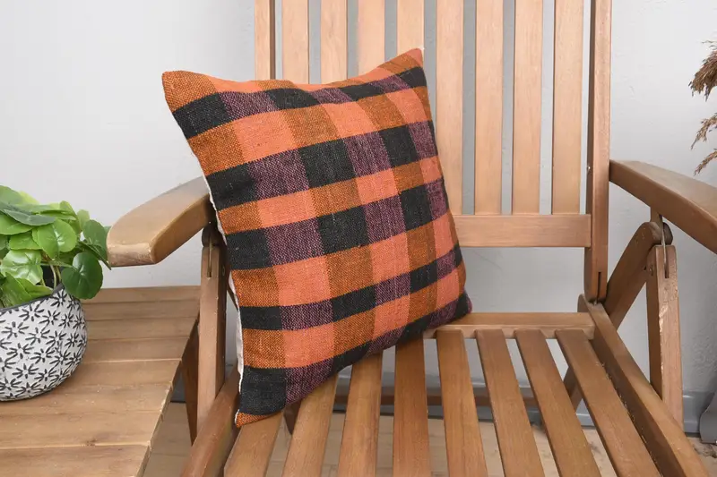 16x16 Orange Cushion Case, Hippie Throw Pillow Sham, Vintage Pillow, Pillow Case, Pillow for Couch, Antique Pillows, Knitted Pillow Case - 2