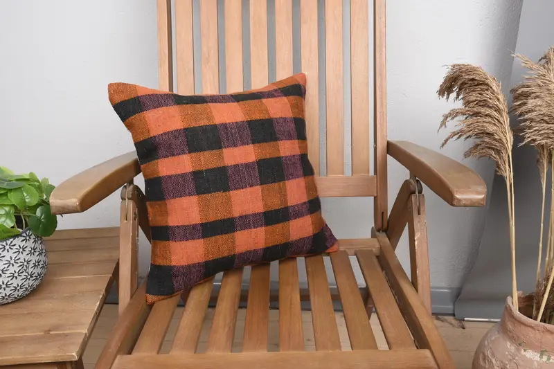 16x16 Orange Cushion Case, Hippie Throw Pillow Sham, Vintage Pillow, Pillow Case, Pillow for Couch, Antique Pillows, Knitted Pillow Case - 1