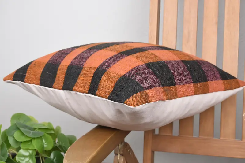 16x16 Orange Cushion Case, Hippie Throw Pillow Sham, Vintage Pillow, Pillow Case, Pillow for Couch, Antique Pillows, Knitted Pillow Case - 6