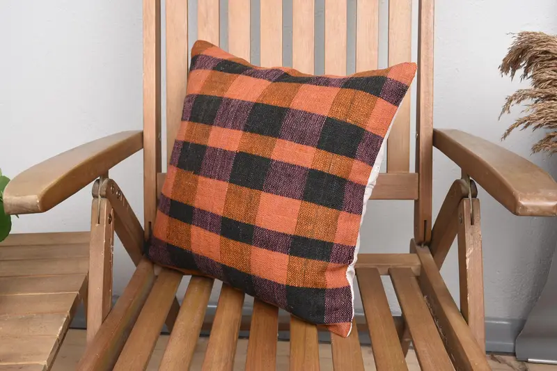 16x16 Orange Cushion Case, Hippie Throw Pillow Sham, Vintage Pillow, Pillow Case, Pillow for Couch, Antique Pillows, Knitted Pillow Case - 3