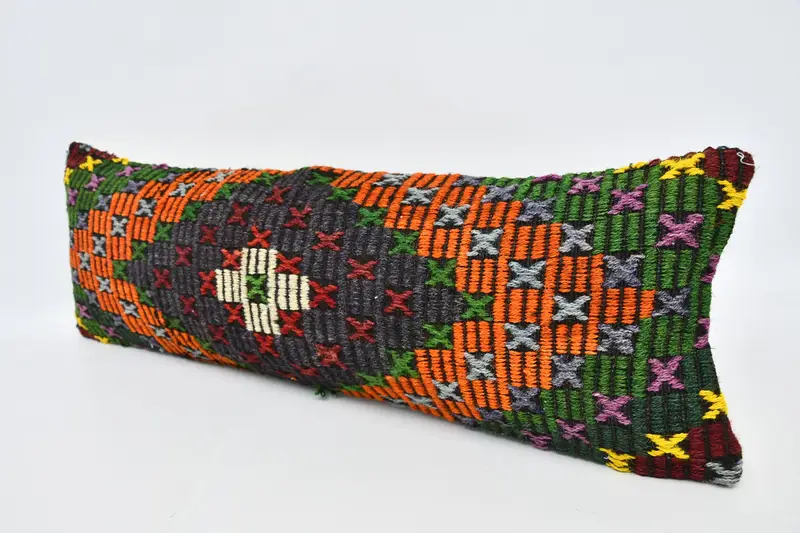 Kilim Pillow, Pillow Sham, Nomadic Pillow Cover, Ethnical Kilim Rug Pillow, Chair Pillow Case, 12x36 Orange Cushion Cover, Pillow for Couch - 4