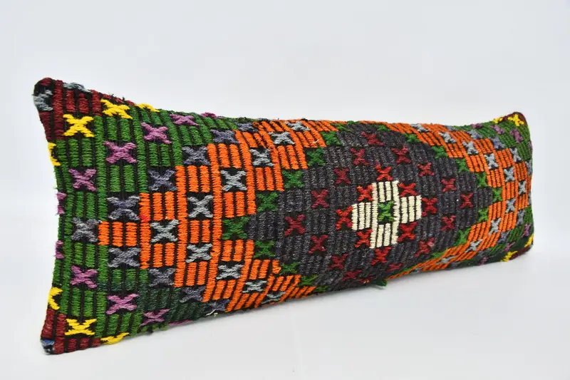 Kilim Pillow, Pillow Sham, Nomadic Pillow Cover, Ethnical Kilim Rug Pillow, Chair Pillow Case, 12x36 Orange Cushion Cover, Pillow for Couch - 3