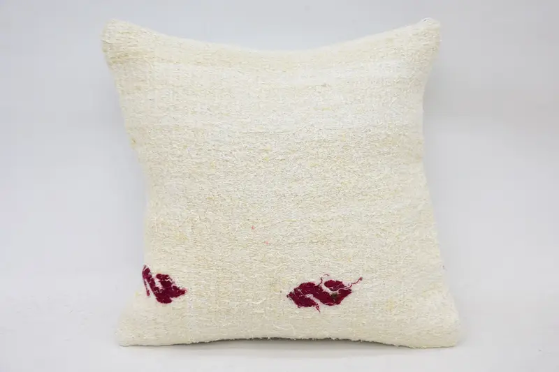 Vintage Antique Pillow Cover, White 14x14 inch Cushion Cover, Office Cushion Case - 1