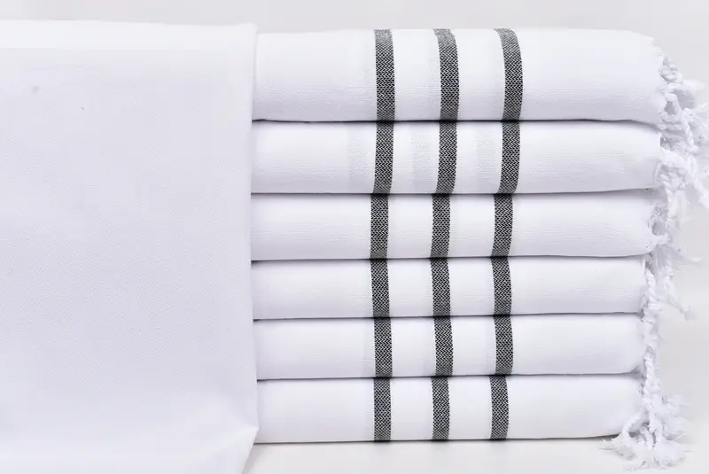 Personalized Embroidered Black Striped Kitchen Towel, Organic, 24x40 Inches