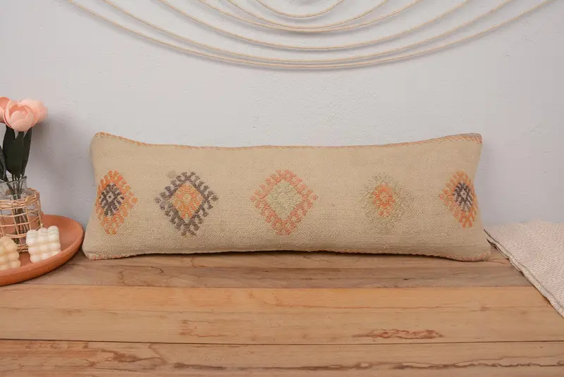 Tapestry Pillow Cover, Vintage Kilim Pillow, Ethnic Pillow Cover Cushion, Home Decor Pillow, 12x36 Beige Pillow, Pillow for Couch, Cushion - 2