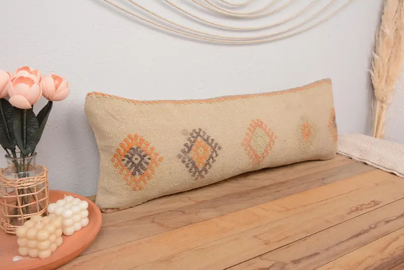 Tapestry Pillow Cover, Vintage Kilim Pillow, Ethnic Pillow Cover Cushion, Home Decor Pillow, 12x36 Beige Pillow, Pillow for Couch, Cushion - 1