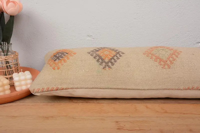 Tapestry Pillow Cover, Vintage Kilim Pillow, Ethnic Pillow Cover Cushion, Home Decor Pillow, 12x36 Beige Pillow, Pillow for Couch, Cushion - 5