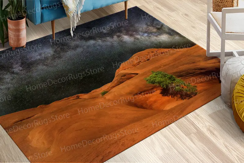 Bedruckter Teppich „Hope Tree“: Zeitgenössisches Weltraum-Landschaftsdesign