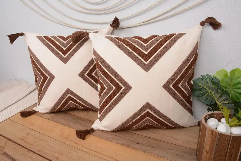 Almohada de lanzamiento del suroeste bordada, cojín vintage de 16x16