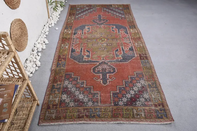 Roter und blauer Blumenteppich, 4,2 x 8,6 Fuß, elegantes Dekor