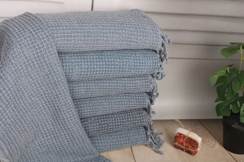 Gray Cotton Hand Towel Waffle Turkish, 40x20 Inches