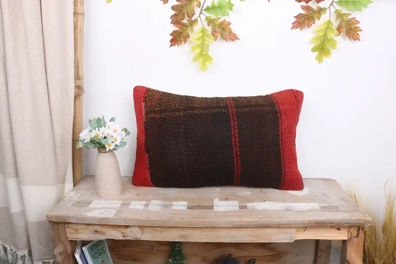 Pillow, One Of A Kind Cushion Case, 12x20 Brown Pillow Case, Boho Pillow, Pillow for Couch, Throw Kilim Pillow, Tribal Pillow Case - 1