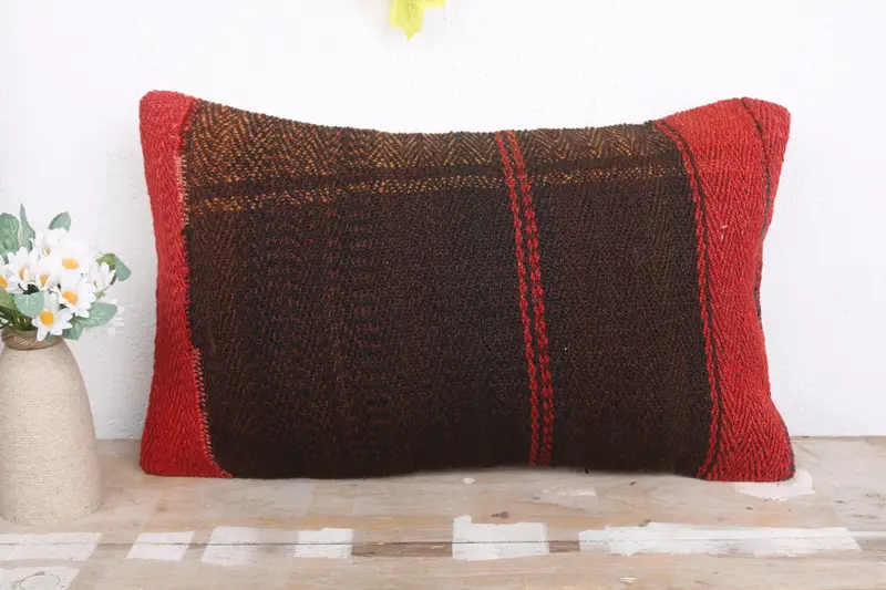 Pillow, One Of A Kind Cushion Case, 12x20 Brown Pillow Case, Boho Pillow, Pillow for Couch, Throw Kilim Pillow, Tribal Pillow Case - 2