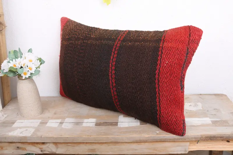 Pillow, One Of A Kind Cushion Case, 12x20 Brown Pillow Case, Boho Pillow, Pillow for Couch, Throw Kilim Pillow, Tribal Pillow Case - 4