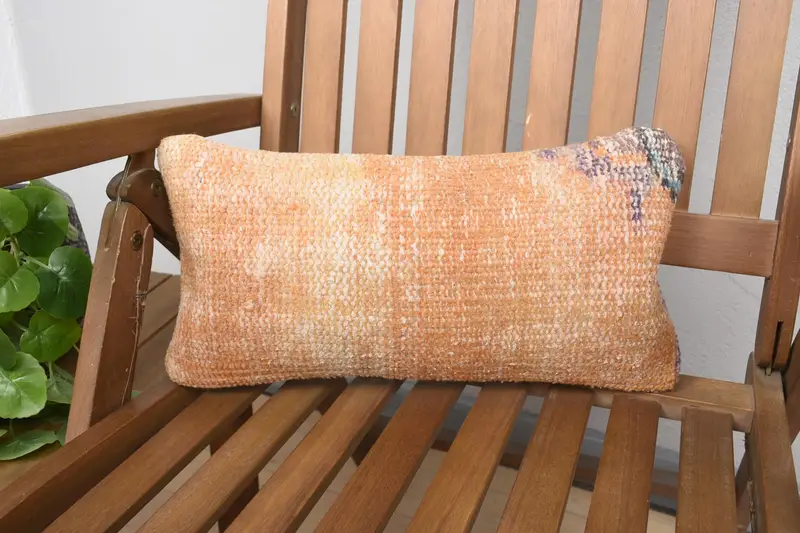 Besticktes Orange & Lila Wurfkissen, 16x8 handgemachtes Kissen