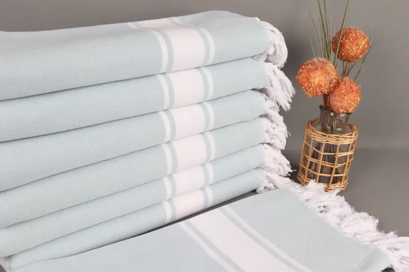 Petrol Green Striped Turkish Towel, Organic Cotton, 40x71 Inches