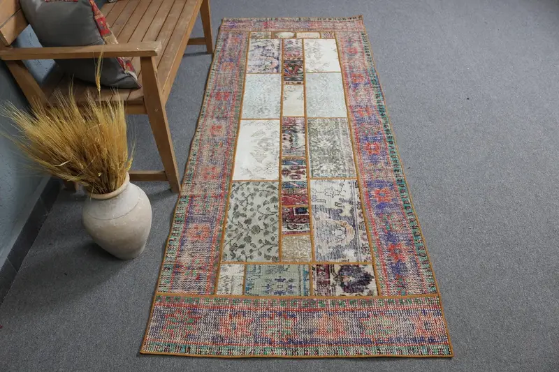 Alfombra abstracta azul, 3,1x7,9 ft con detalles en verde