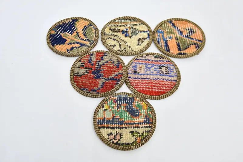 Posavasos Kilim azules y naranjas, posavasos duraderos y elegantes.