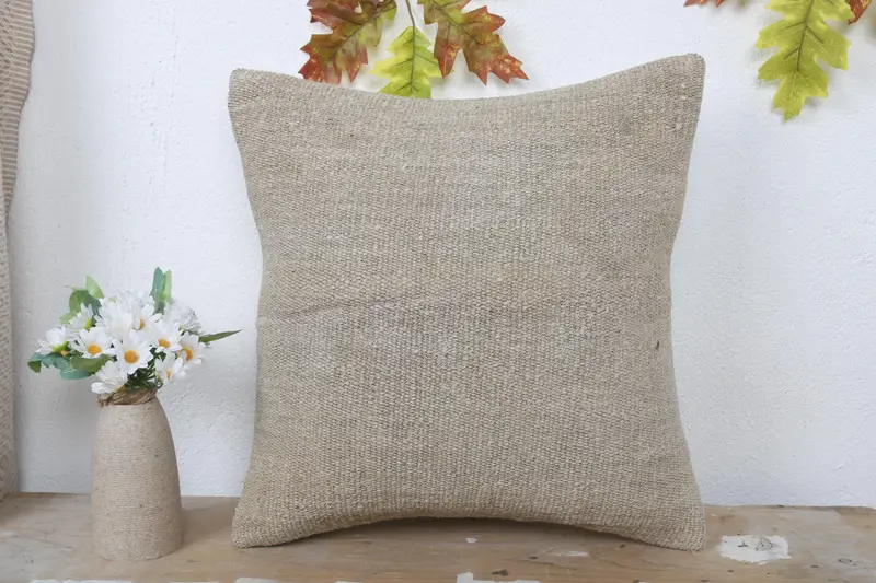 Pillow for Couch, Pillow for Sofa, Cushion, 16x16 Beige Cushion Cover, Tapestry Pillow Cover, Antique Pillows, Kilim Rug Pillow Case - 2