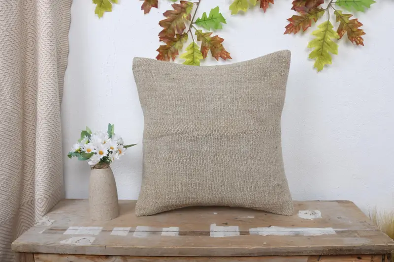 Pillow for Couch, Pillow for Sofa, Cushion, 16x16 Beige Cushion Cover, Tapestry Pillow Cover, Antique Pillows, Kilim Rug Pillow Case - 1