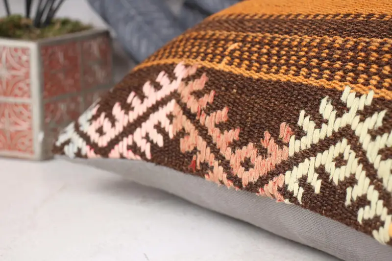 12x24 Orange Pillow, Pillow, Boho Pillow Sham Cover, Knitted Pillow Cover, Pillow for Sofa, Kilim Pillow Cover, Hippie Throw Cushion Case - 7