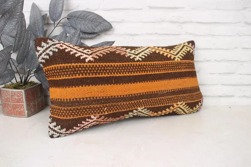 12x24 Orange Pillow, Pillow, Boho Pillow Sham Cover, Knitted Pillow Cover, Pillow for Sofa, Kilim Pillow Cover, Hippie Throw Cushion Case - 3