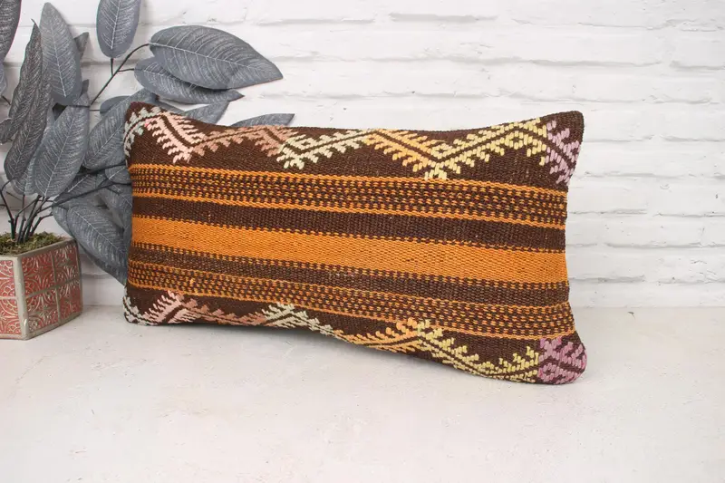 12x24 Orange Pillow, Pillow, Boho Pillow Sham Cover, Knitted Pillow Cover, Pillow for Sofa, Kilim Pillow Cover, Hippie Throw Cushion Case - 4