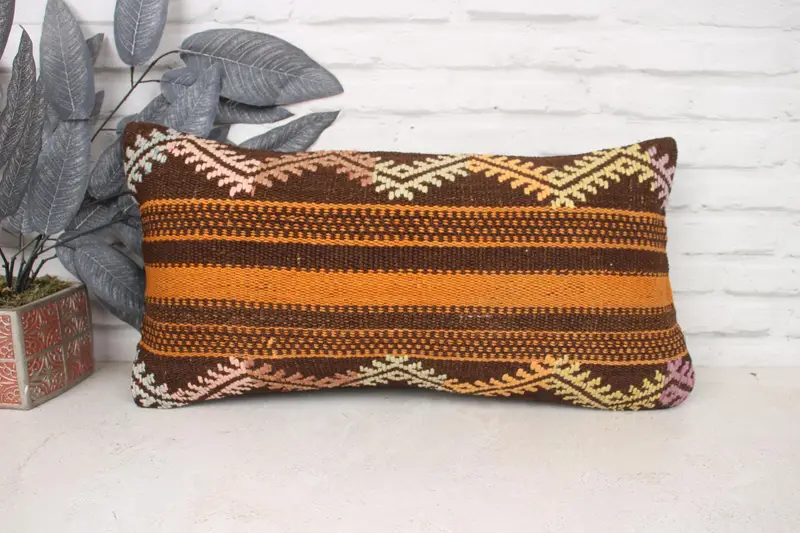 12x24 Orange Pillow, Pillow, Boho Pillow Sham Cover, Knitted Pillow Cover, Pillow for Sofa, Kilim Pillow Cover, Hippie Throw Cushion Case - 1