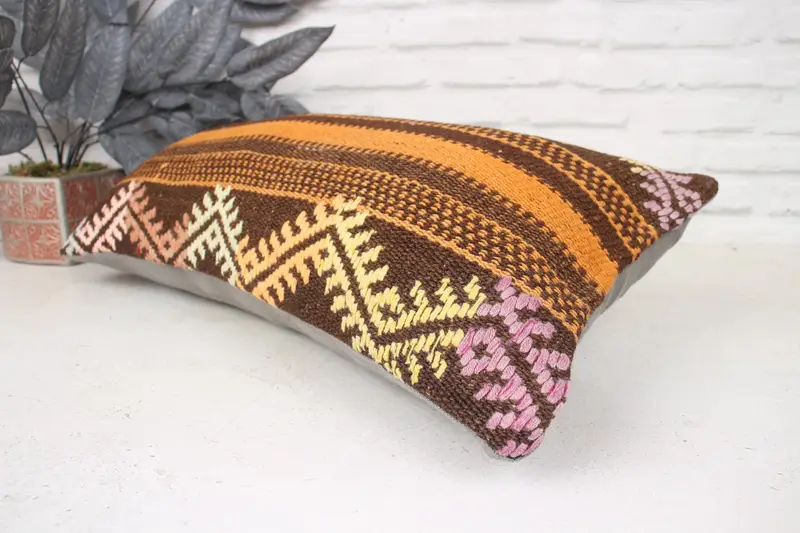 12x24 Orange Pillow, Pillow, Boho Pillow Sham Cover, Knitted Pillow Cover, Pillow for Sofa, Kilim Pillow Cover, Hippie Throw Cushion Case - 6