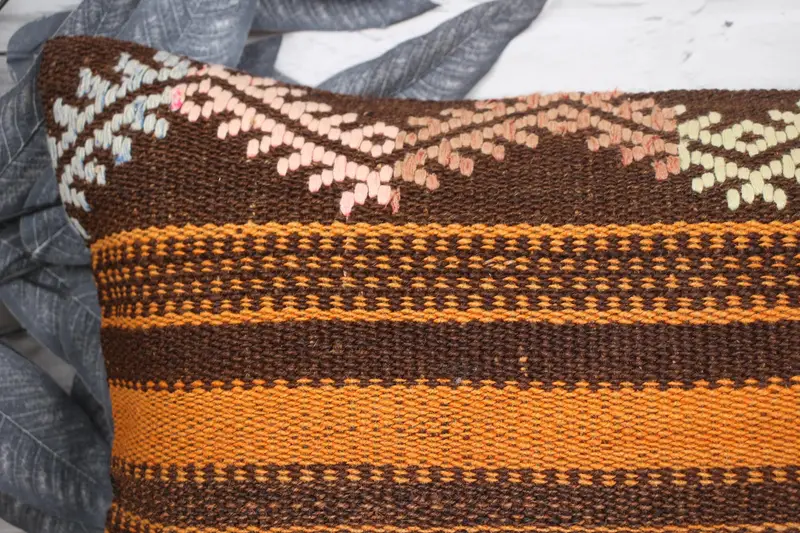 12x24 Orange Pillow, Pillow, Boho Pillow Sham Cover, Knitted Pillow Cover, Pillow for Sofa, Kilim Pillow Cover, Hippie Throw Cushion Case - 2