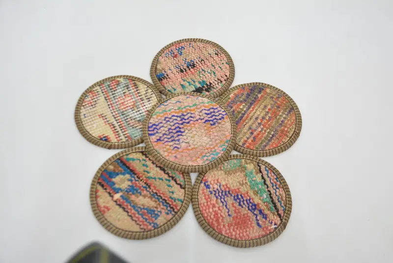 Posavasos Kilim azul y beige, posavasos de mesa Boho único