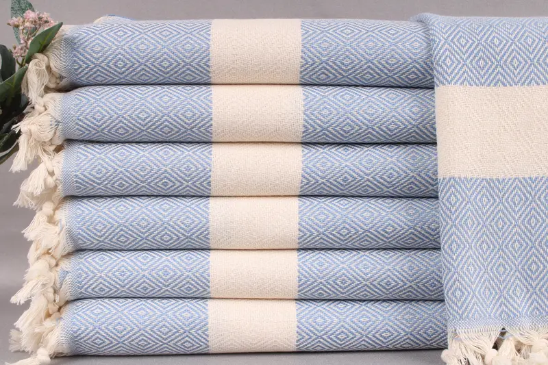 Custom Embroidered Hand Towel Light Blue Diamond, 20x36 Inches