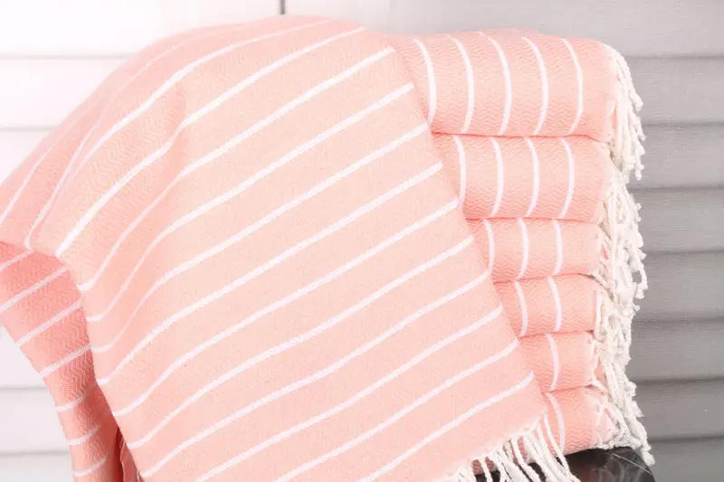 Striped Towel Personalized Coral Cotton, 40x71 Inches