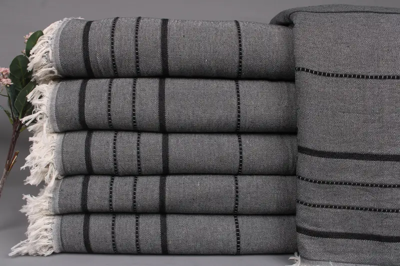 Custom Striped Throw Black-Dark Gray Boho Bedspread, 82x99 Inches