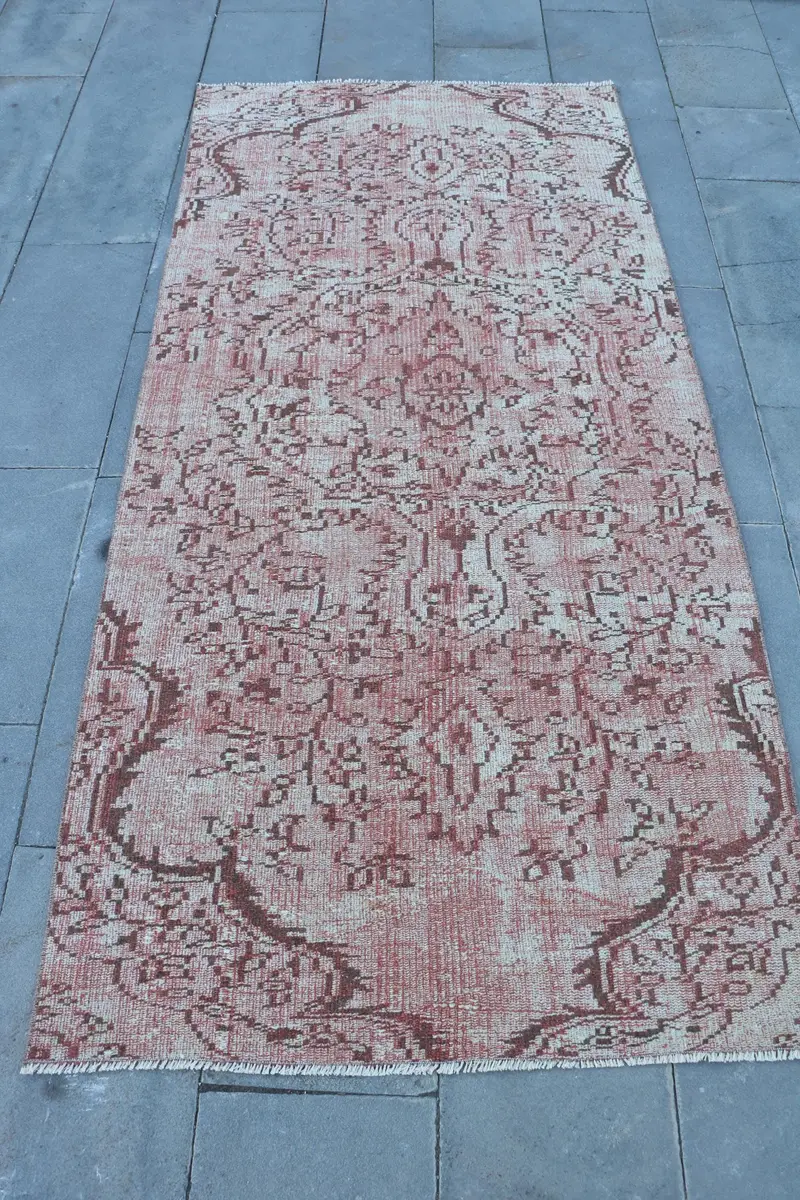 Red & Brown Striped Rug, 3,5x7,3 ft Elegant Design