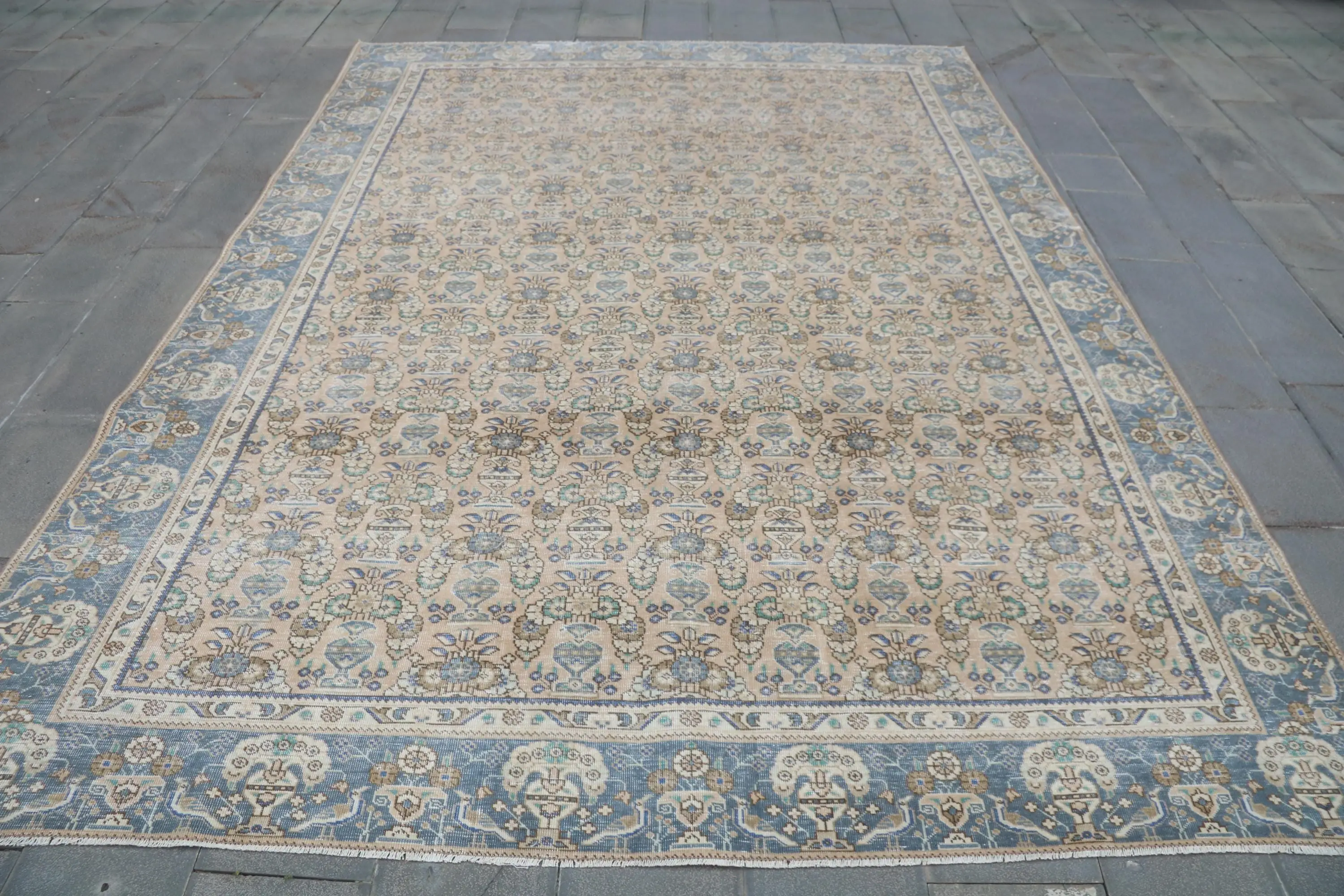 Türkischer 9,3x12,1 ft Teppich, Vintage Oversize Teppich, blauer abstrakter Teppich - 1