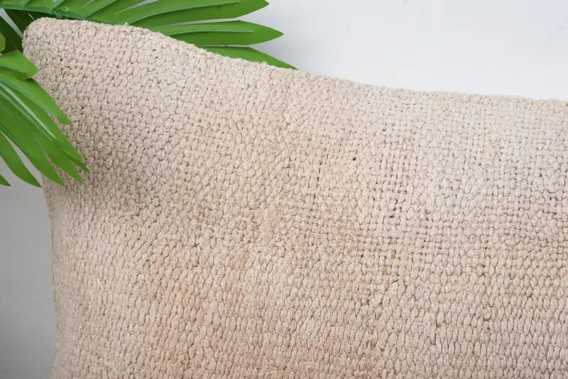 Handmade Rug Seat Cushion, Pillow Case, Vintage Pillow, Interior Designer Pillow, 12x20 Beige Cushion, Boho Pillow Sham Cover - 2