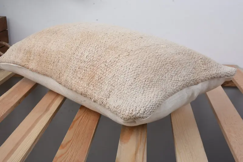 Handmade Rug Seat Cushion, Pillow Case, Vintage Pillow, Interior Designer Pillow, 12x20 Beige Cushion, Boho Pillow Sham Cover - 6