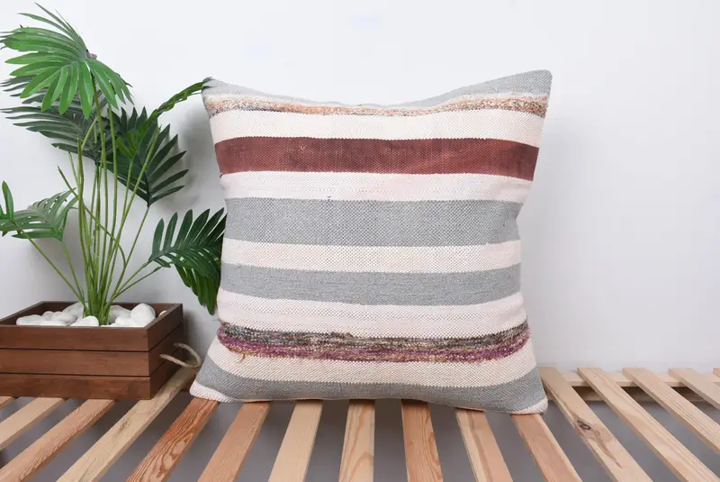 Throw Kilim Pillow, Pet Cushion Case, Sofa Bolster Pillow Case, Pillow, Vintage Pillow, Handmade Kilim Cushion, 24x24 Gray Cushion Case - 1