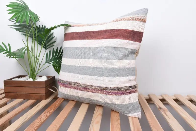 Throw Kilim Pillow, Pet Cushion Case, Sofa Bolster Pillow Case, Pillow, Vintage Pillow, Handmade Kilim Cushion, 24x24 Gray Cushion Case - 5