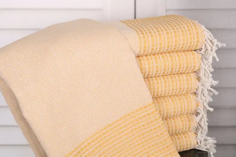Personalized Striped Turkish Cotton Towel, Mustard, 36x69 Inches