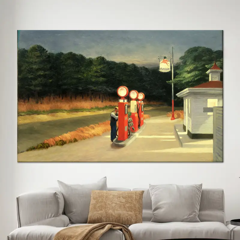 モダン エドワード ホッパー キャンバス: アメリカのガソリン スタンド プリント