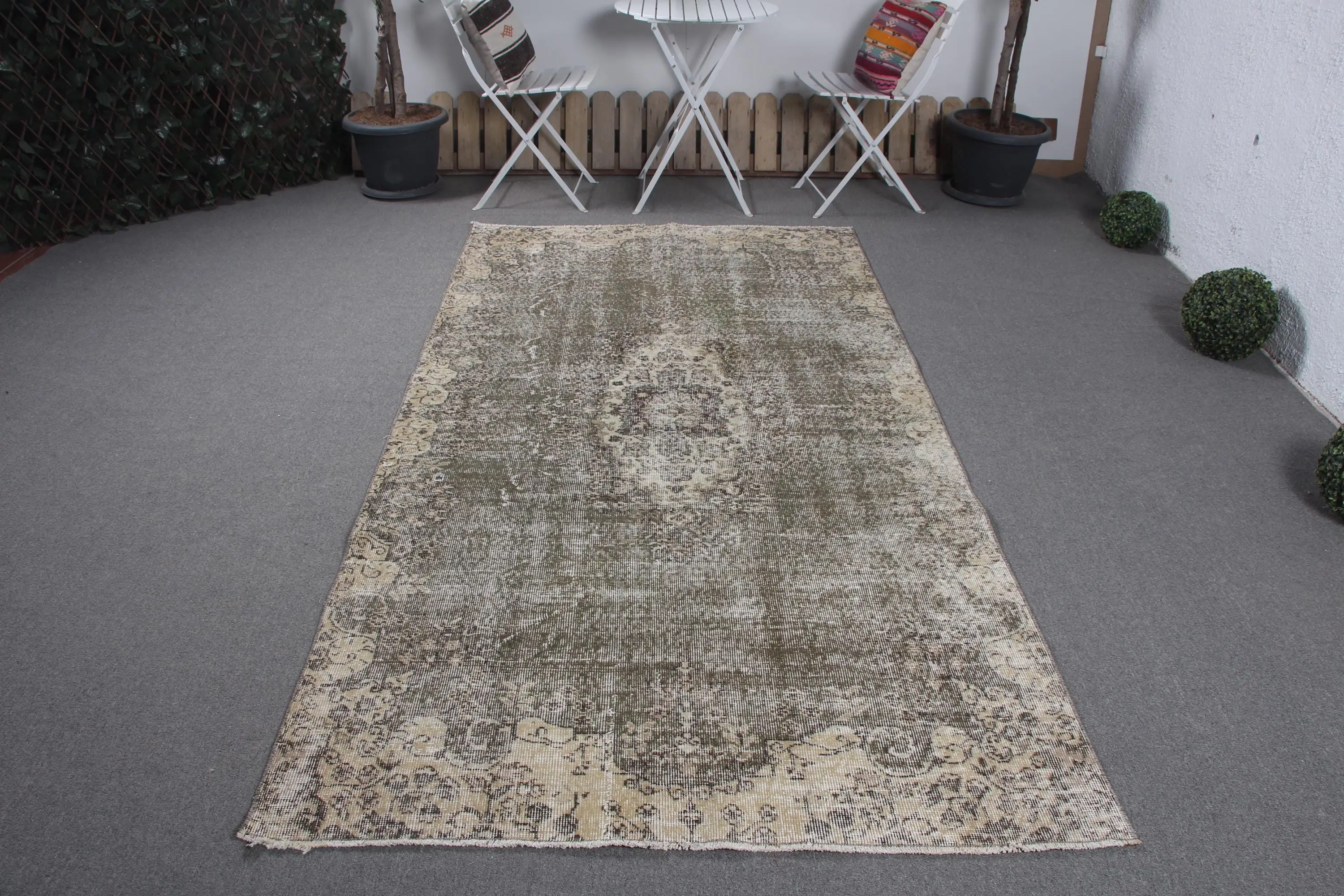 Alfombra turca vintage grande de lana con estampado animal, 1,2 x 2,5 m, color marrón grisáceo - 1