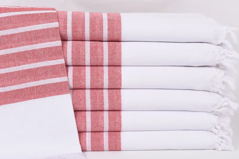 Turkish Towel, Custom Beach Towel, Organic Cotton, Red Striped, 70x40 Inches