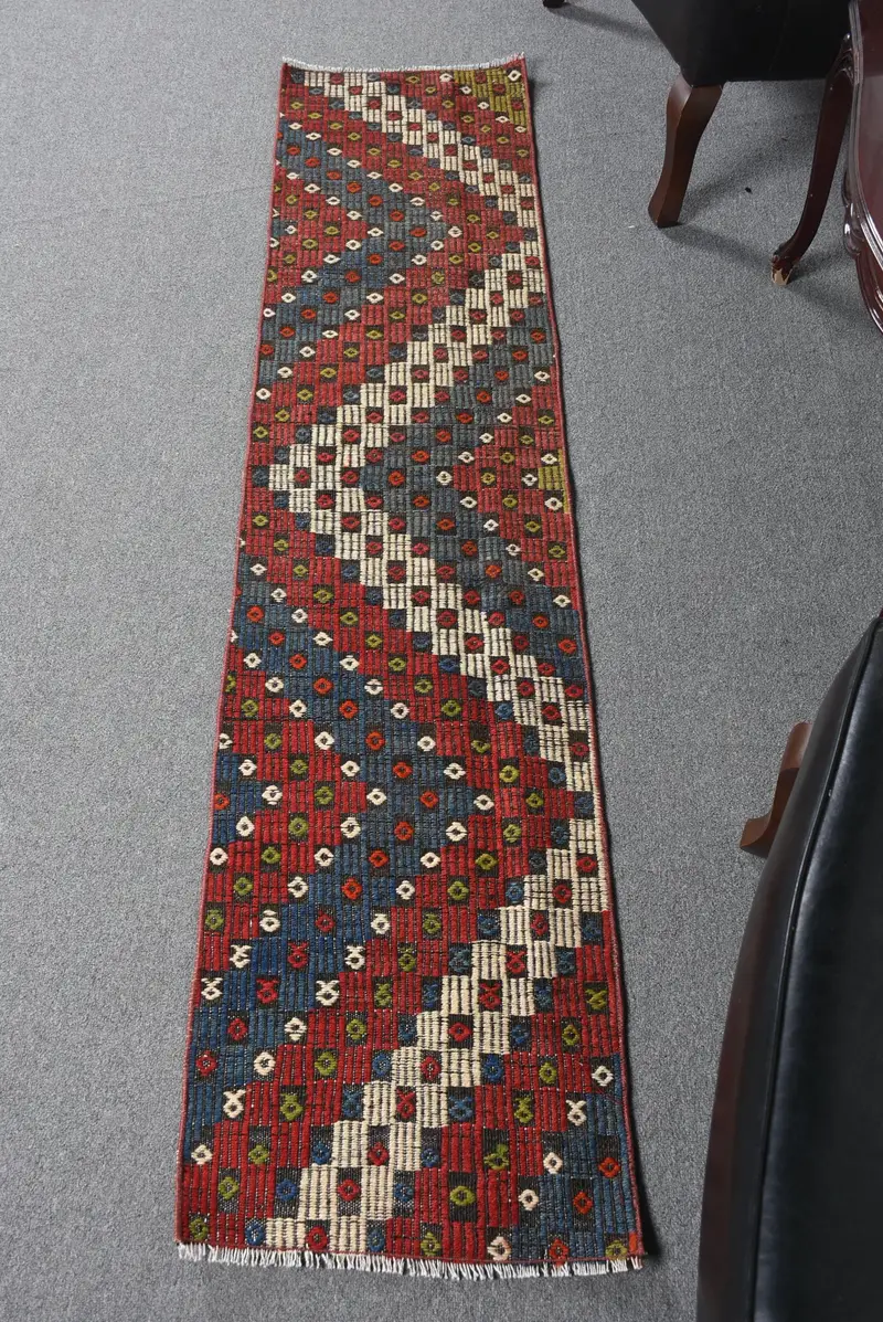 Zarif Kırmızı Oryantal Halı, 1,5x6,7 ft Şık Ev Dekoru